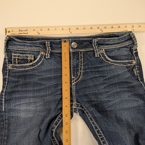 VTG Silver Jeans Suki Mid Straight Premium Denim 32 Bleach distress Preppy Y2k - Picture 8 of 11